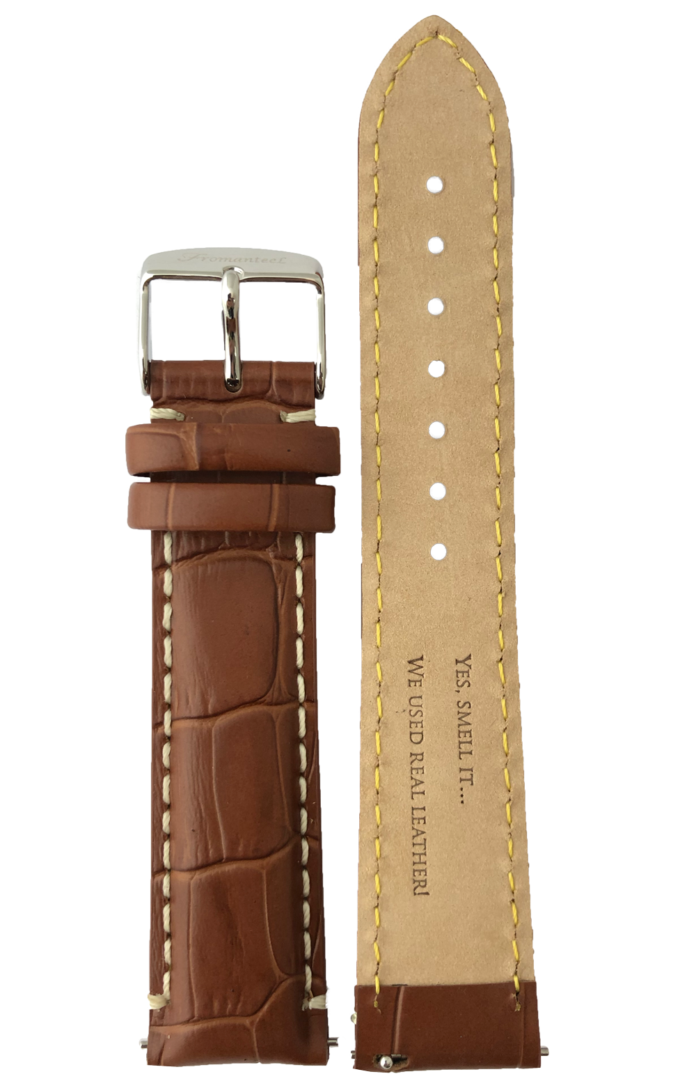 Interchangeable leather Croco Cognac watch strap 20mm