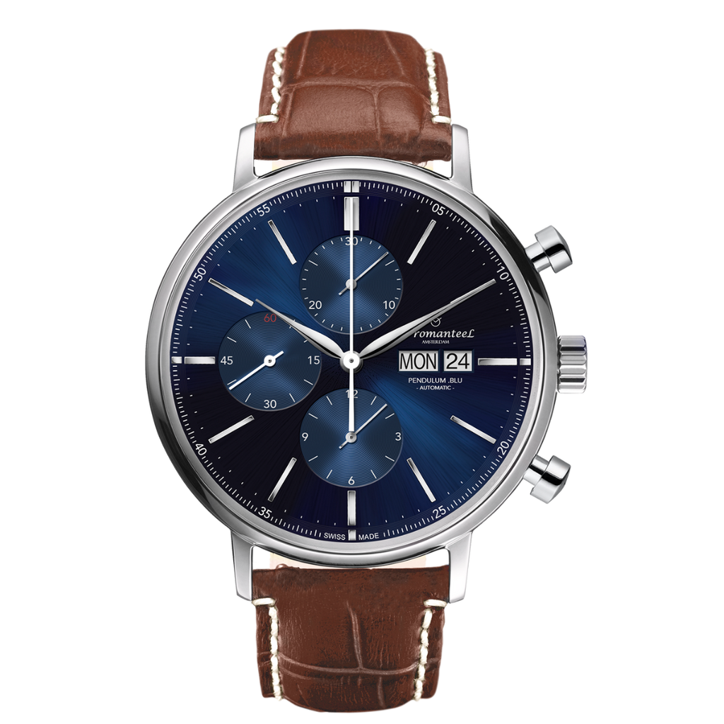 Swiss Made men s Automatic Chrono watch Blue Diameter 42mm