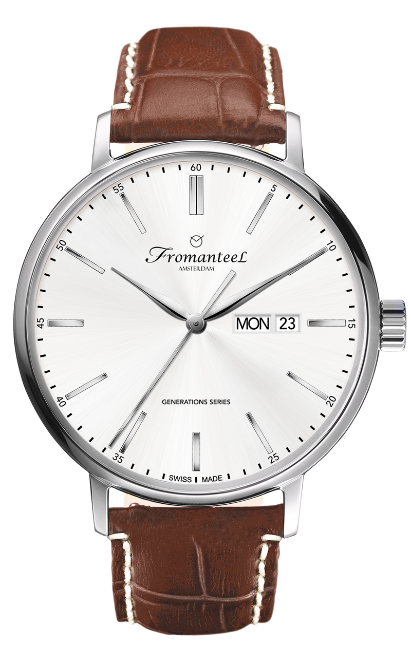 Swiss Made men s watch Day Date White Diameter 42 mm